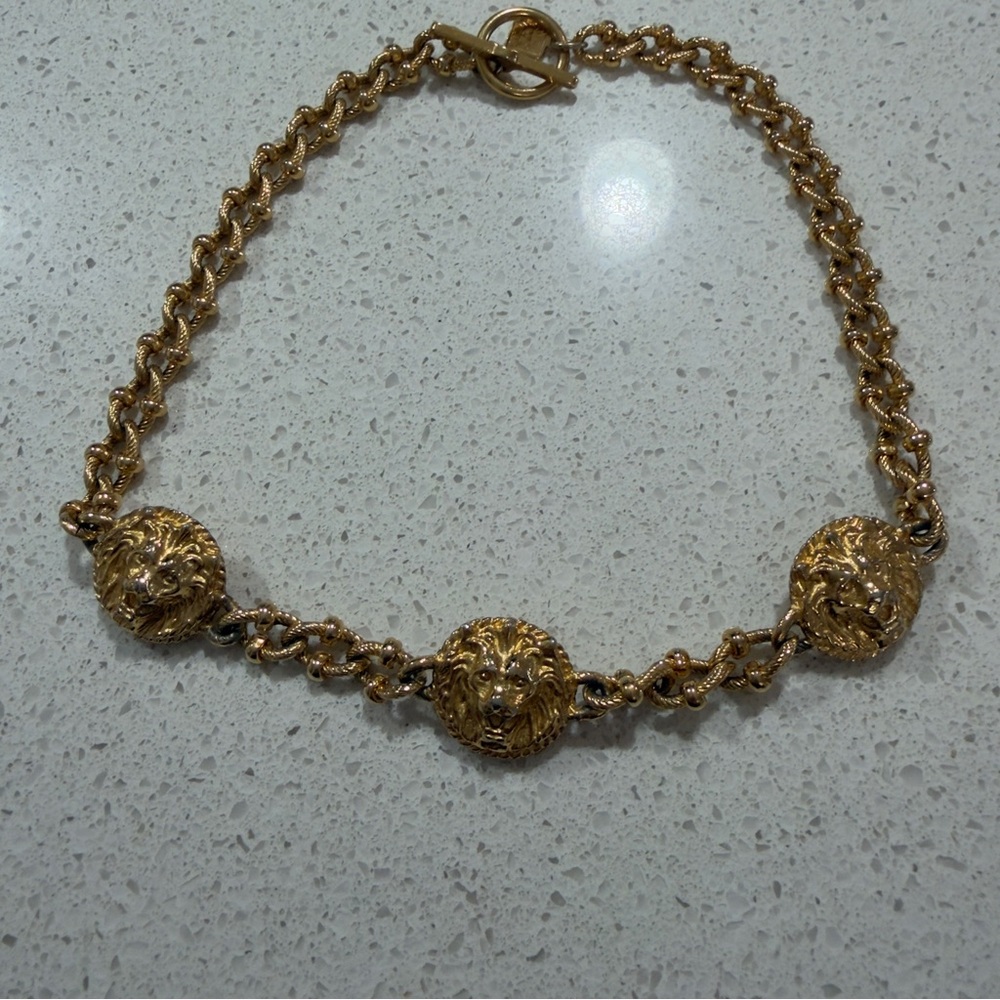 VINTAGE Anne Klein 3 lion head choker necklace
